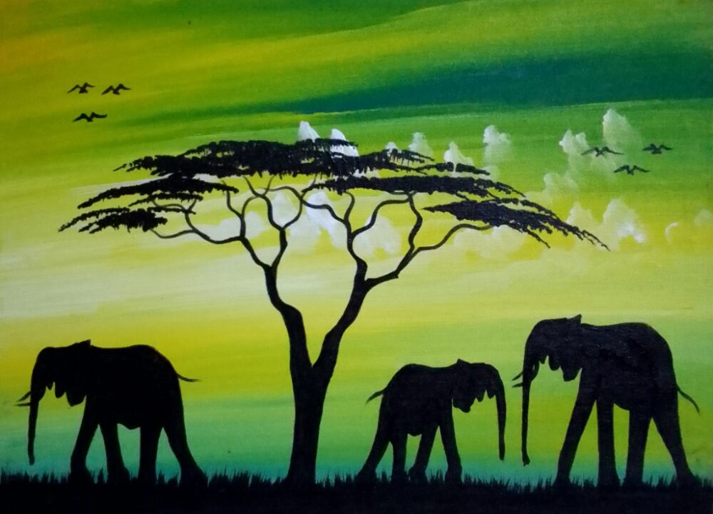 african art- Uganda tours. Sunset time