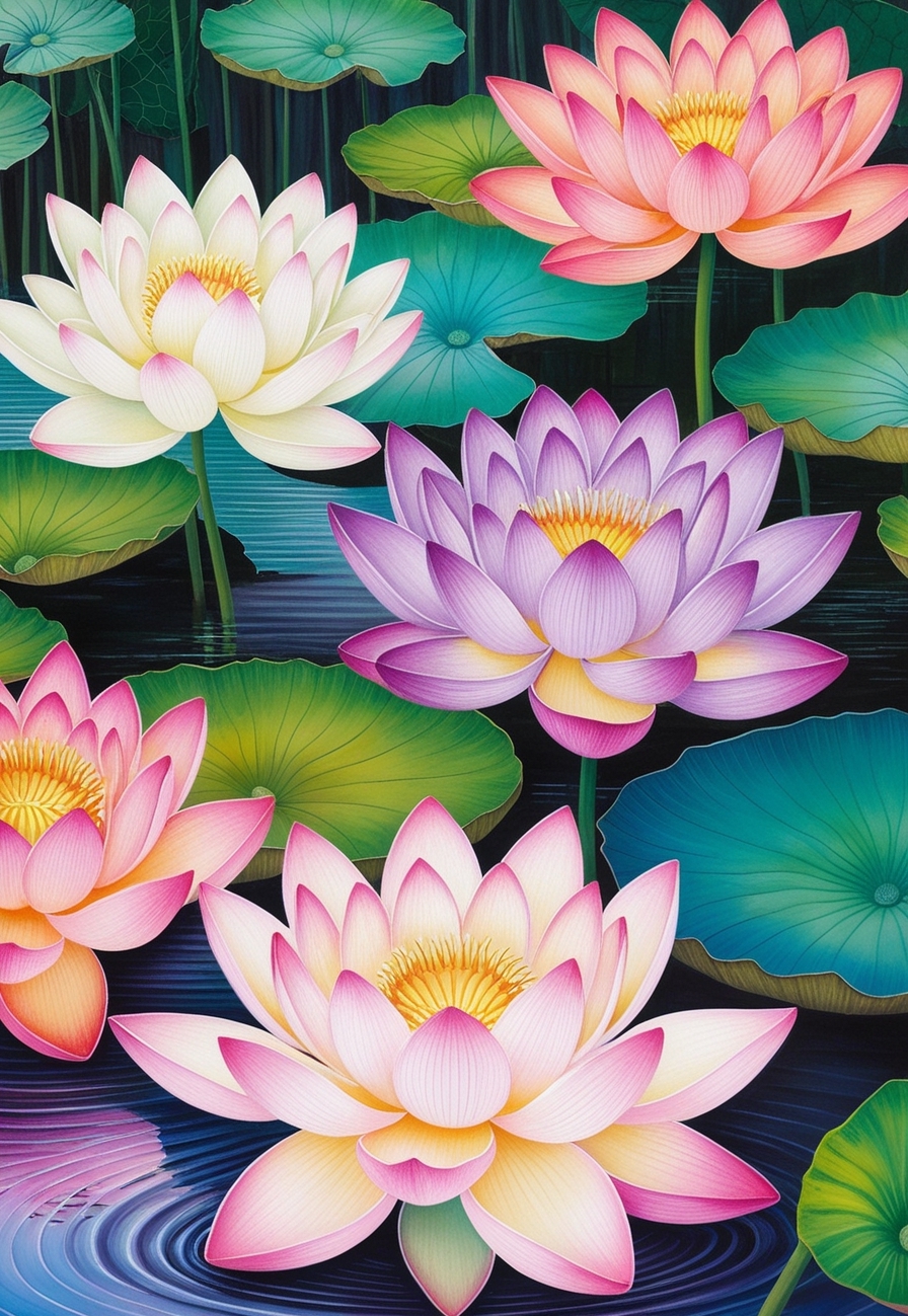 lotus flowers digital art print